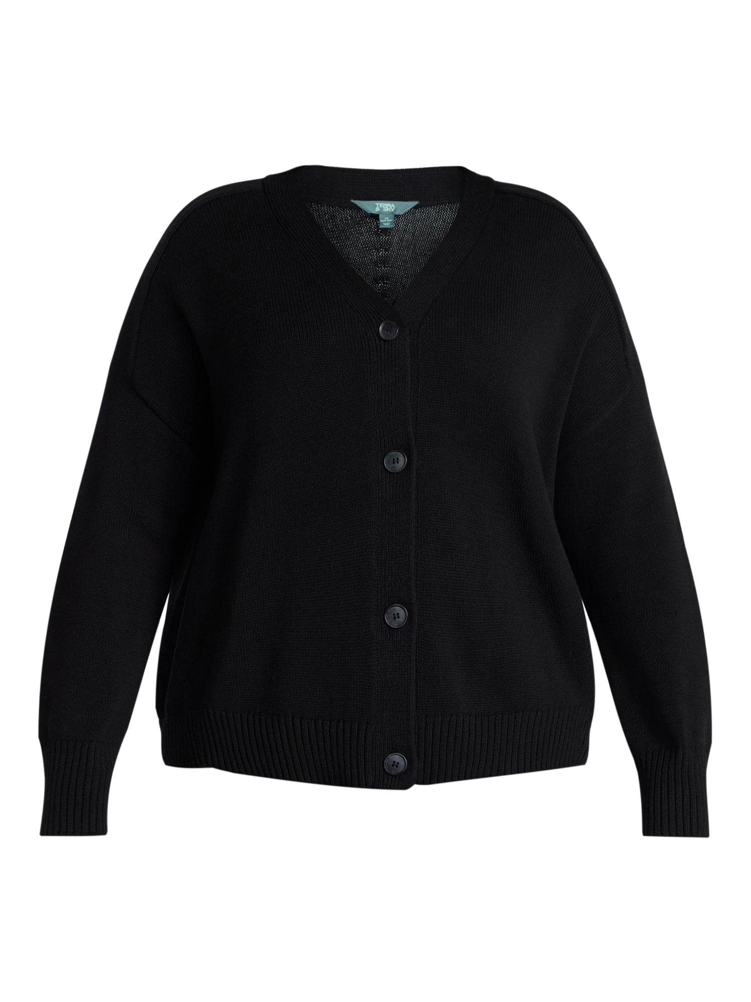 Terra & Sky Women's Plus Size Boyfriend Cardigan with Long Sleeves, Midweight, Size 0X-5X