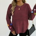 thumbnail image 4 of AUNVITO Womens Round Neck Sweaters Solid 3D Floral Knit Long Sleeve Pullover Tops Fall Winter Outfits, 4 of 6