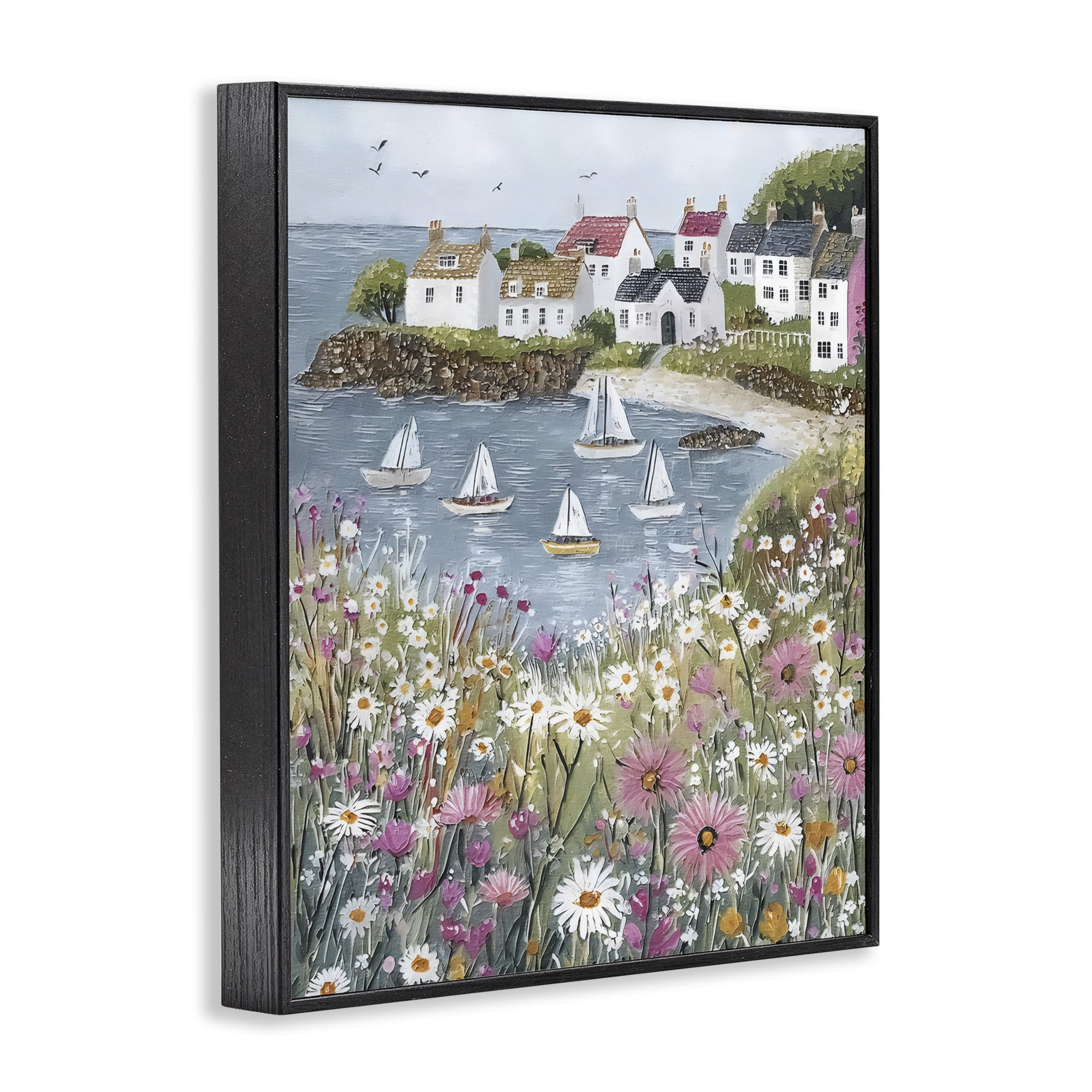 Stupell Industries Seaside Sailboats in Village Bay Black Framed Giclee Art, design by Riley B