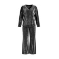 thumbnail image 4 of Xijirk Women 2 Piece Velvet Outfit V Neck Long Sleeve Loose Top and Wide Leg Elastic Waist Pants Set for Loungewear Daily Casual Wear,Grey,L, 4 of 4