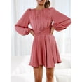 thumbnail image 3 of Cenuakty Women Spring Casual A-line Dress Solid Color Round Neck Long Lantern Sleeve Dress Fashion Back Tie-Up Mini Dress, 3 of 7