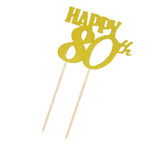 WHAMVOX Happy 80th Birthday Cake Toppers Glitter Decorations for Party Cakes and Cupcakes Golden Paper 12pcs