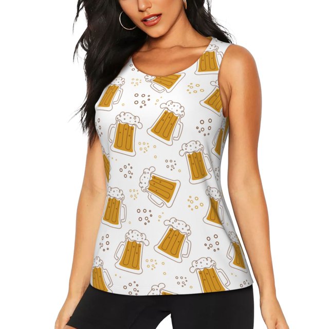 Balery Beer Camiseta sin mangas estampada ligera para mujer, tops de entrenamiento sin mangas, camisetas de yoga transpirables de secado rápido.-Large