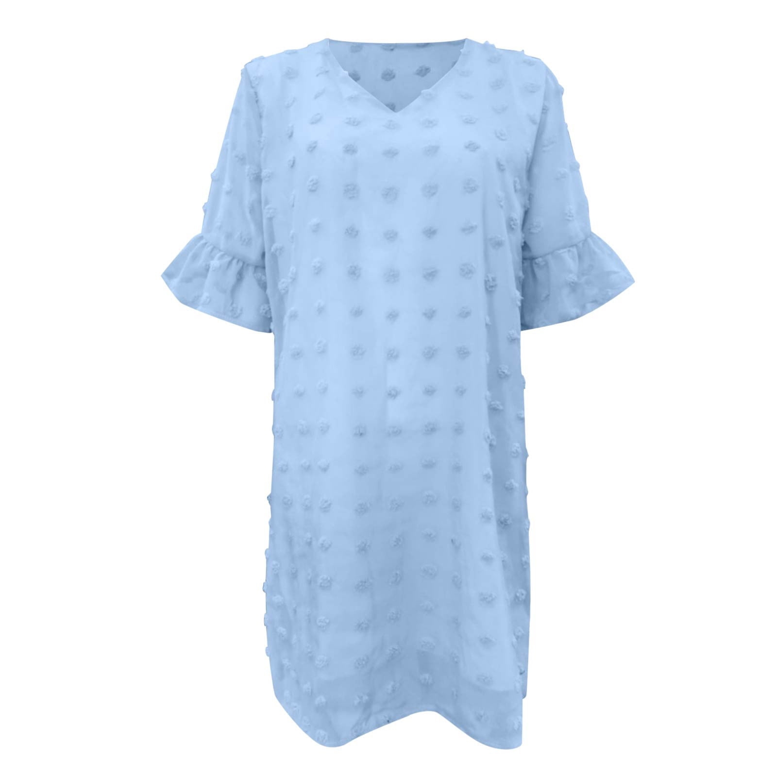 Luwomo Summer Dresses for Women Chiffon Summer Short Sleeve V Neck Mini Chiffon Polka Flowy Holiday Daily Wear Dress Blue S