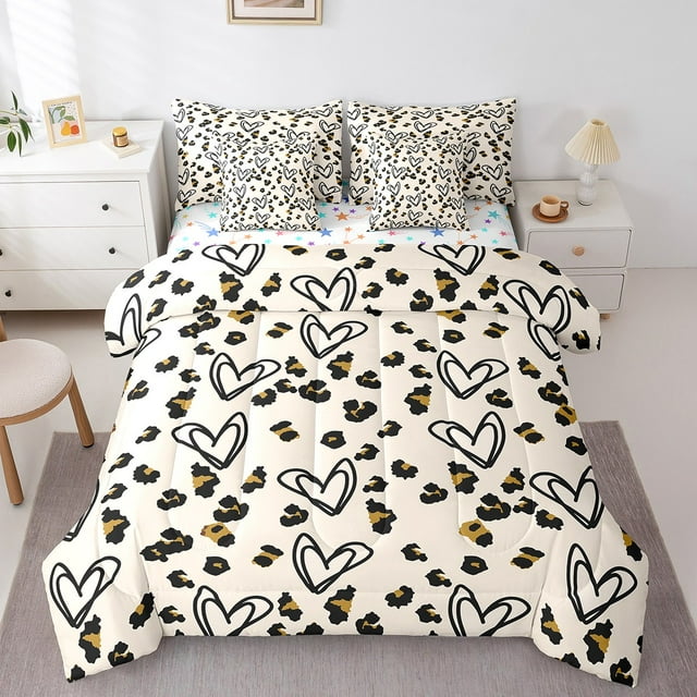 Erosebridal Literie Ado Cool Cœur Format Simple, Imprimé Léopard Guépard Lit en Sac Format Simple, Déco de Chambre Kawaii, Réversible