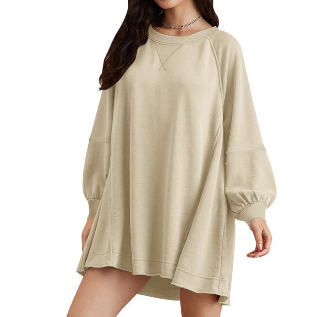 TopLLC Robe à Manches Longues Col Rond Hauteur Genou Mode Décontractée pour Femmes Chandail en Molleton Surdimensionné Robe à Manches Longues Col Rond Robes Patchwork pour Femmes Robe pour Femmes