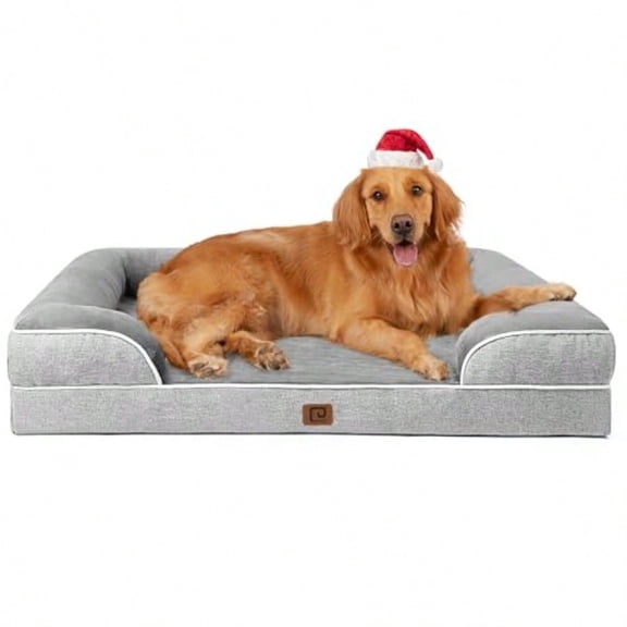 Orthopedic Dog Beds for Extra Large Dogs 44x32Inch Waterproof Memory Foam XL Pet Bed with Sides Non-Slip and Egg-Crate Foam Big Dog Couch Bed with Washable Removable Cover Grey