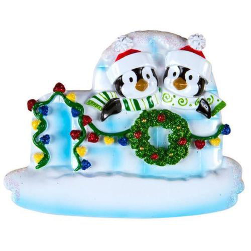Penguin Igloo Family Of 5 Personalized Christmas Tree Ornament X-mass Noel New 