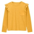 thumbnail image 6 of Girls Yellow Long Sleeve Ruffle Top, Cute Kids Casual Shirt with Pocket, Soft Stretchy Crewneck Tee for School Everyday Wear,Size 5-6 T, 6 of 6