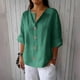 thumbnail image 2 of Vestidos Casuales Para Mujer, Blusas De Mujer De Moda Blusa de lino con cuello en V, manga 3/4 y botones, suelta, de color liso, para mujer, 2 of 6