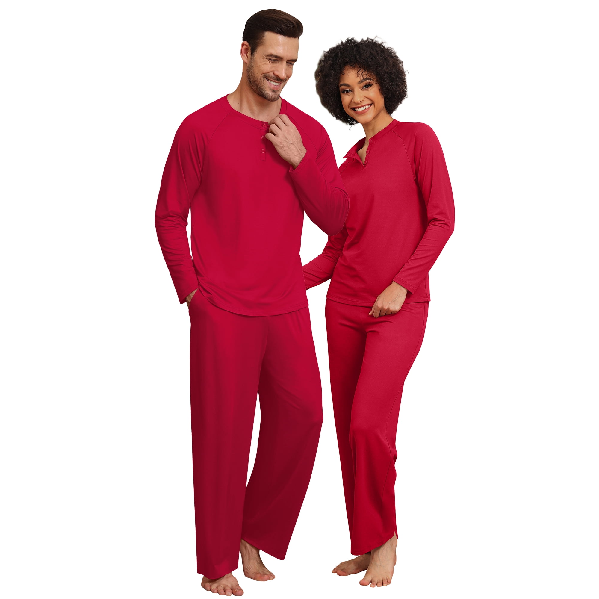 MINTREUS Couple Pajama Sets Soft PJs Sets for Couples/Women/Men Matching Sleepwear with Pockets