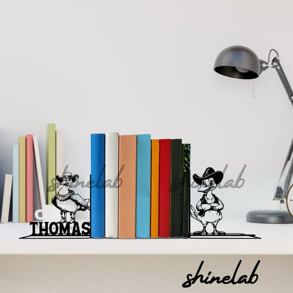 Shinelab Silly Goose Cowboy Metal Bookends, Western Bookshelf Decor, Book Lovers Gift 12844