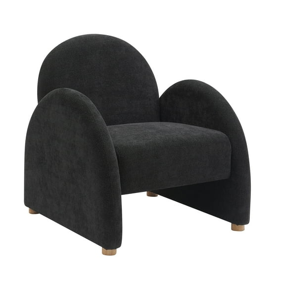 JERFIT Modern Boucle Fabric Accent Chair with Curved Arms, Mid-Century Inspired Upholstered Lounge Chair for Living Room, Bedroom, Office in Black