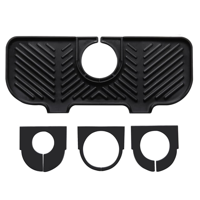 Silicone Sink Faucet Splash Guard Mat with Drain Holes, Water Catcher Tray for Kitchen/Bathroom Countertops MultiUse Organizing Pad