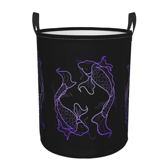 LNWH Laundry Basket, Colorful Koi Pattern Foldable Laundry Hamper With Handles Waterproof, Small