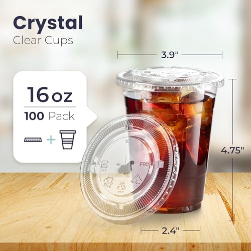 100 Pack 16 oz Clear Plastic Cups with Lids Reusable Coffee Cups Fruit Cups  Injection Cup and Sip Li…See more 100 Pack 16 oz Clear Plastic Cups with