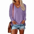 thumbnail image 3 of MORTTIC 4-Pack Women's Long Sleeve V-Neck Soft Basic Tops Loose Fit Casual Shirts for Layering Everyday Wear Purple Gray Rose Green，XL, 3 of 8