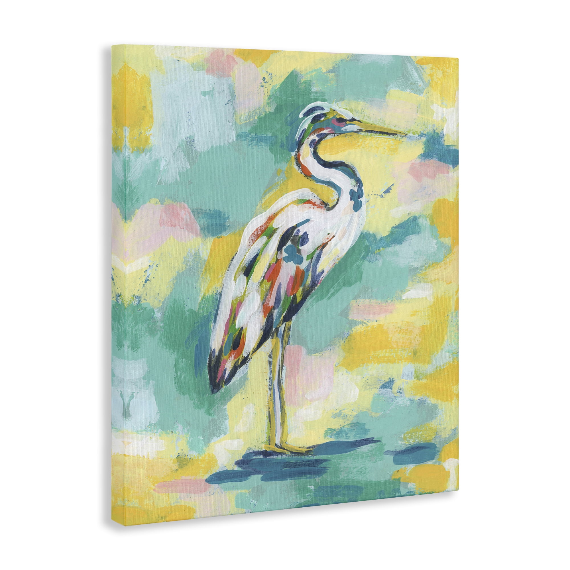 Stupell Industries Blue & Yellow Heron Bird Animals Painting Wrapped Canvas Art Print Wall Art, 36 x 48