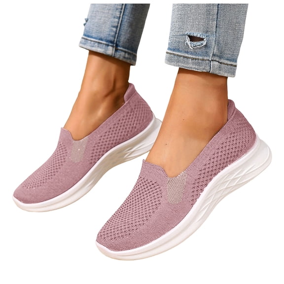 HEWUQI Womens Knit Walking Shoes 2026 Comfortable Summer Arch Support Slip on Loafers Width Orthopedic Casual Backless Flat Sneakers Pink Size 7