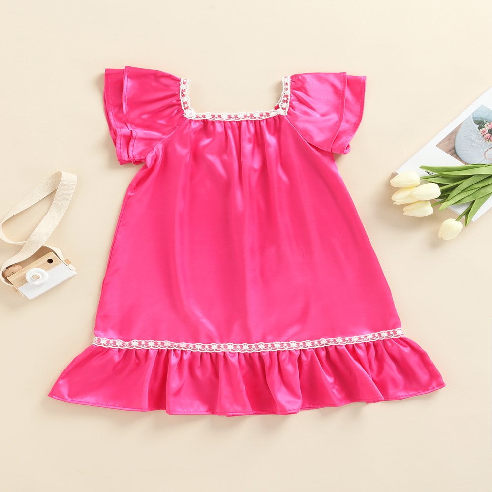 Robe Fille De 4 Ans Pyjama En Satin De Soie Avec Nœud Pour La Saint-Valentin, Ensemble 2 Pièces Avec Short Boutonné Et Nœud Mignon, Vêtements De Fille Robe Sans Manches V Cou