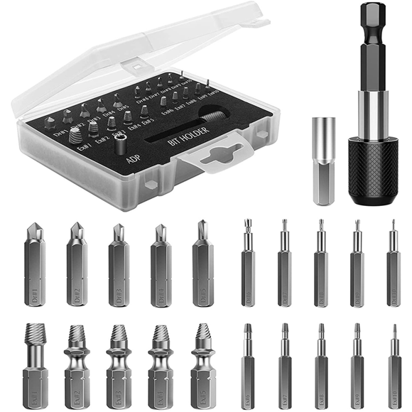 Damaged Screw Extractor Set,44 PCS Stripped Screw Extractor Kit, HSS Broken Screw Remover Set with Bit & Socket Adapter