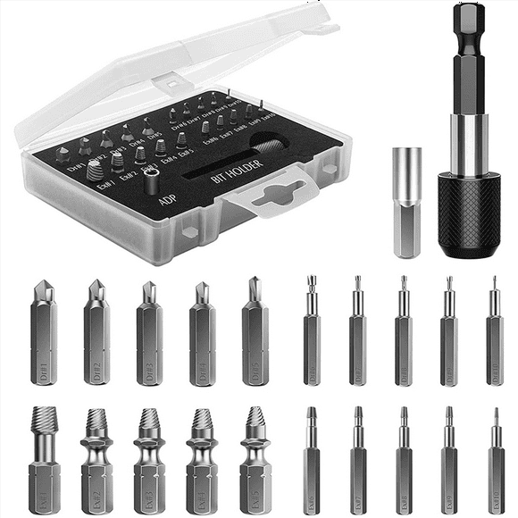 Damaged Screw Extractor Set,44 PCS Stripped Screw Extractor Kit, HSS Broken Screw Remover Set with Bit & Socket Adapter