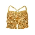 thumbnail image 1 of dPois Kids Girls Sparkly Sleeveless Halter Ruffled Tank Tops Camisole Latin Jazz Hip Hop Ballet Gold 12, 1 of 5