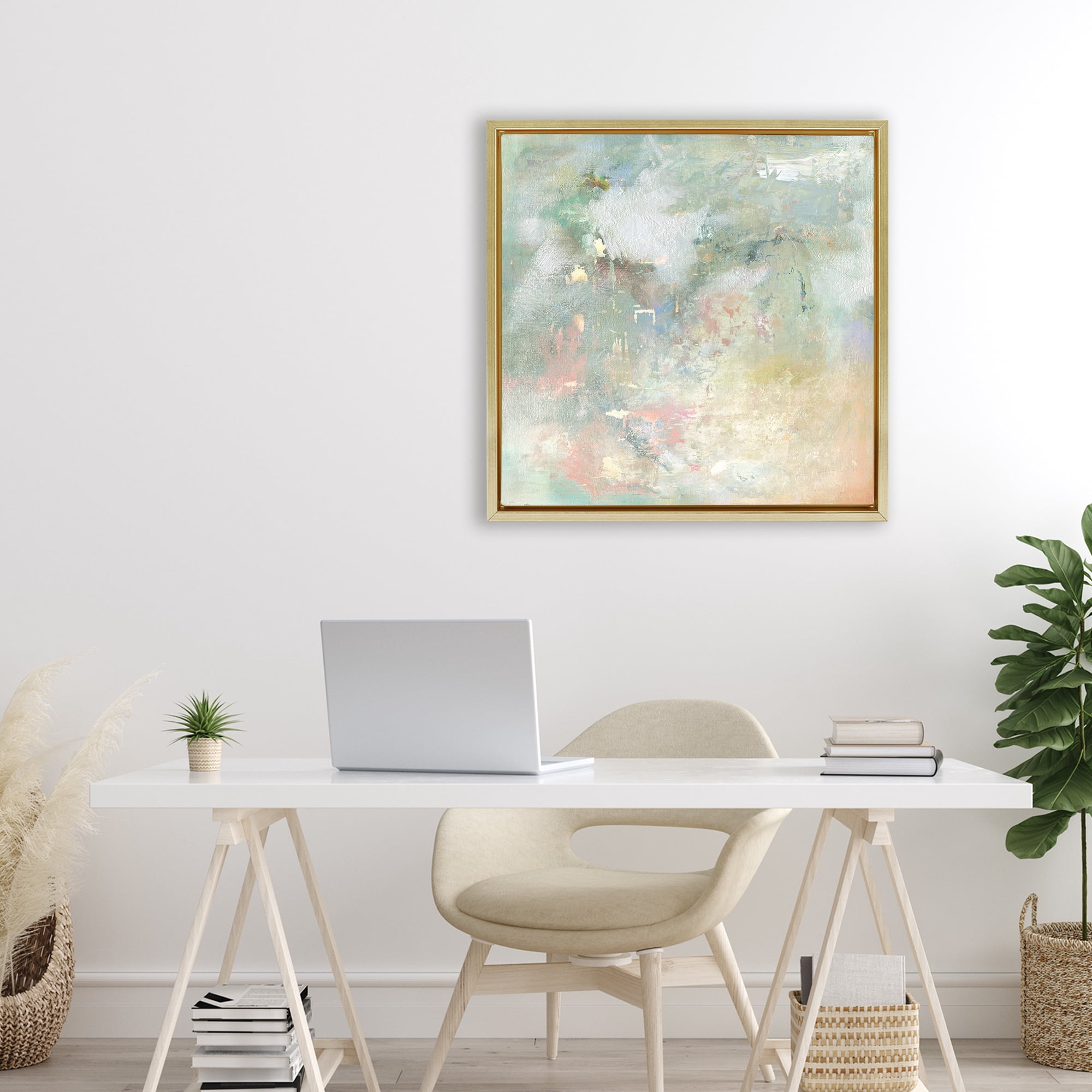 Stupell Industries Ethereal Brushstroke Harmony Gold Framed Floater Canvas Wall Art, design by Carol Robinson