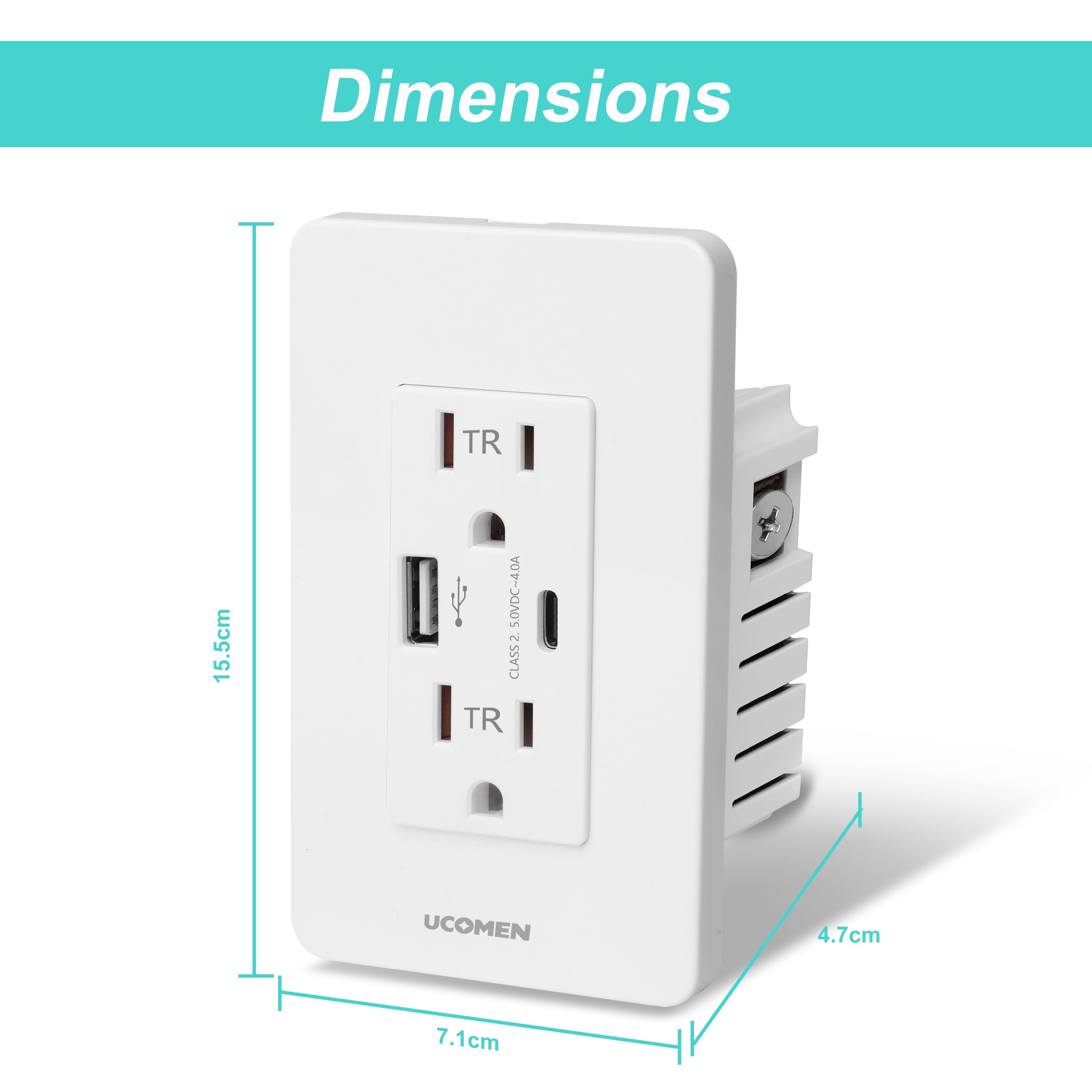 UCOMEN Unterputz-Ladegerät - 2x USB-A + 1x USB-C, 5.0V/3.1A, Weiß (2er Pack)