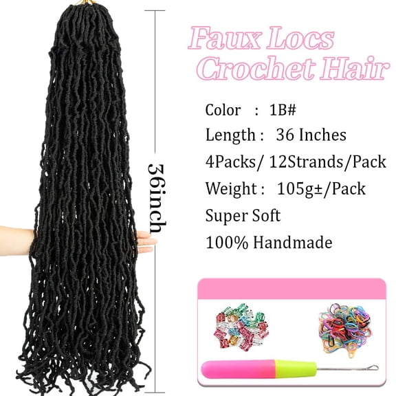 WEIF-Soft Locs 36 Inch Faux Locs Crochet Hair 4 Packs Pre-Looped Soft Locs Crochet Hair For Women Super Long Goddess Curly Synthetic Hair Extensions (36 Inch, 1B#)