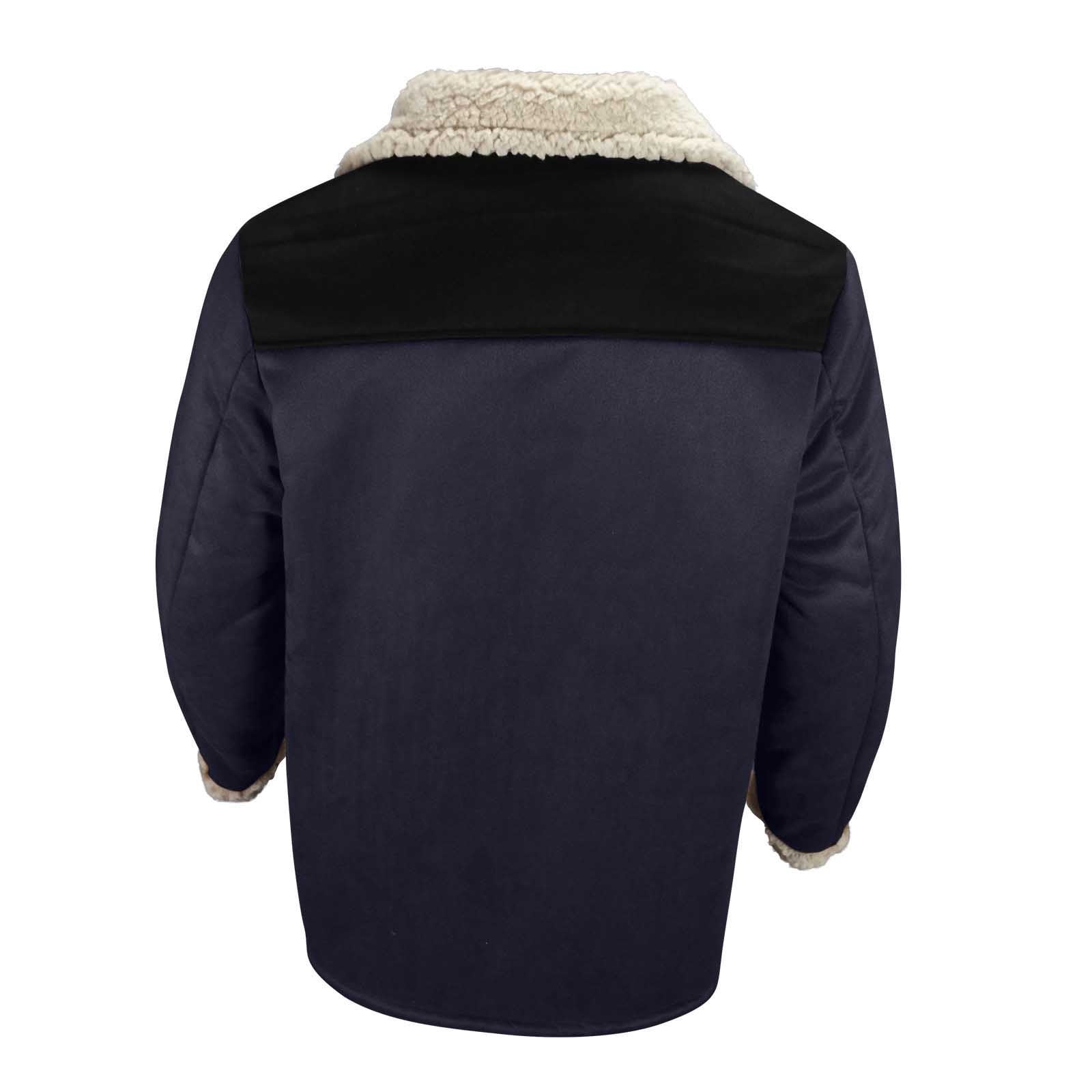 BLTIBY Mens Vintage Suede Jacket Plush Collar 2024 Faux Leather Jackets Men Zip Up Motorcycle Coat Coats Retro Tops Navy XL