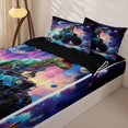 thumbnail image 3 of Homewish Dinosaur Monster Truck Zipper Twin Comforter Sets with Fitted Sheet and 2 Pillowcases,Vintage Animal Zipper Bedding Set,Blue Purple,Black Reversible,4pcs, 3 of 8