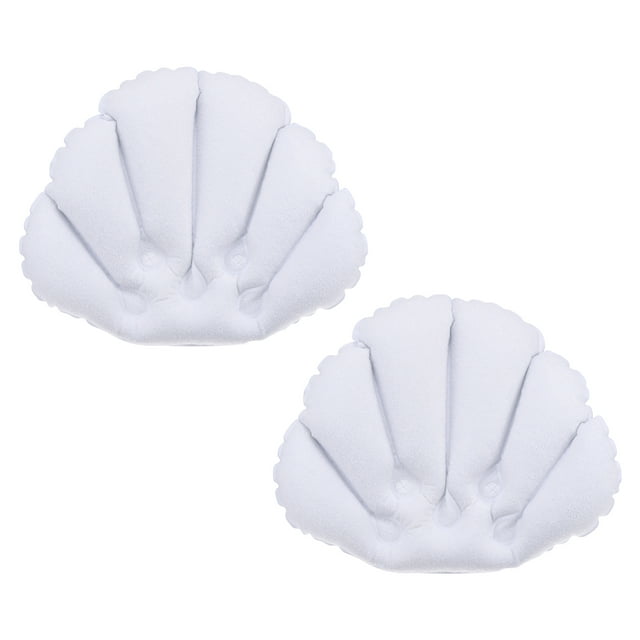 Unique Bargains Inflatable Bath Pillow with Suction Cups, Terry Cloth Covered Neck Support, White 2 Pack