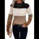 thumbnail image 1 of Suéteres de Bloque de Color para Mujer, Blusas de Larga con Cuello Alto, Suéter de Punto Holgado. Color Caramelo XL, 1 of 7
