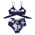 thumbnail image 3 of Lorddream Women Criss Cross High Waisted String Floral Printed 2 Piece Bathing Suits Cross Wrap Push Up Top Tie Back Bikini Swimsuits, 3 of 8