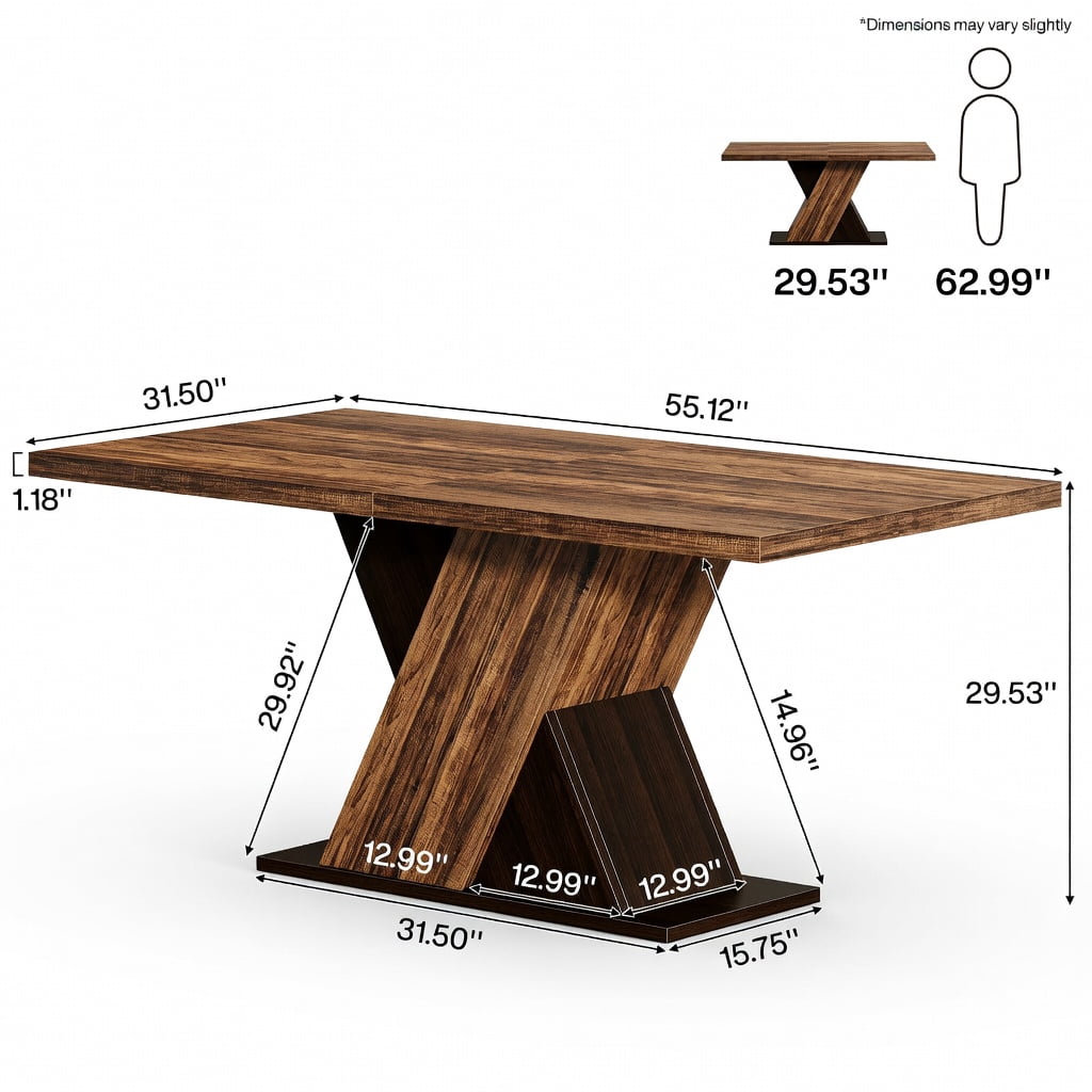 Hommoo 55 Inch Farmhouse Dining Table for 4-6 People, Kitchen Table with MDF Construction, Easy Assembly, Walnut