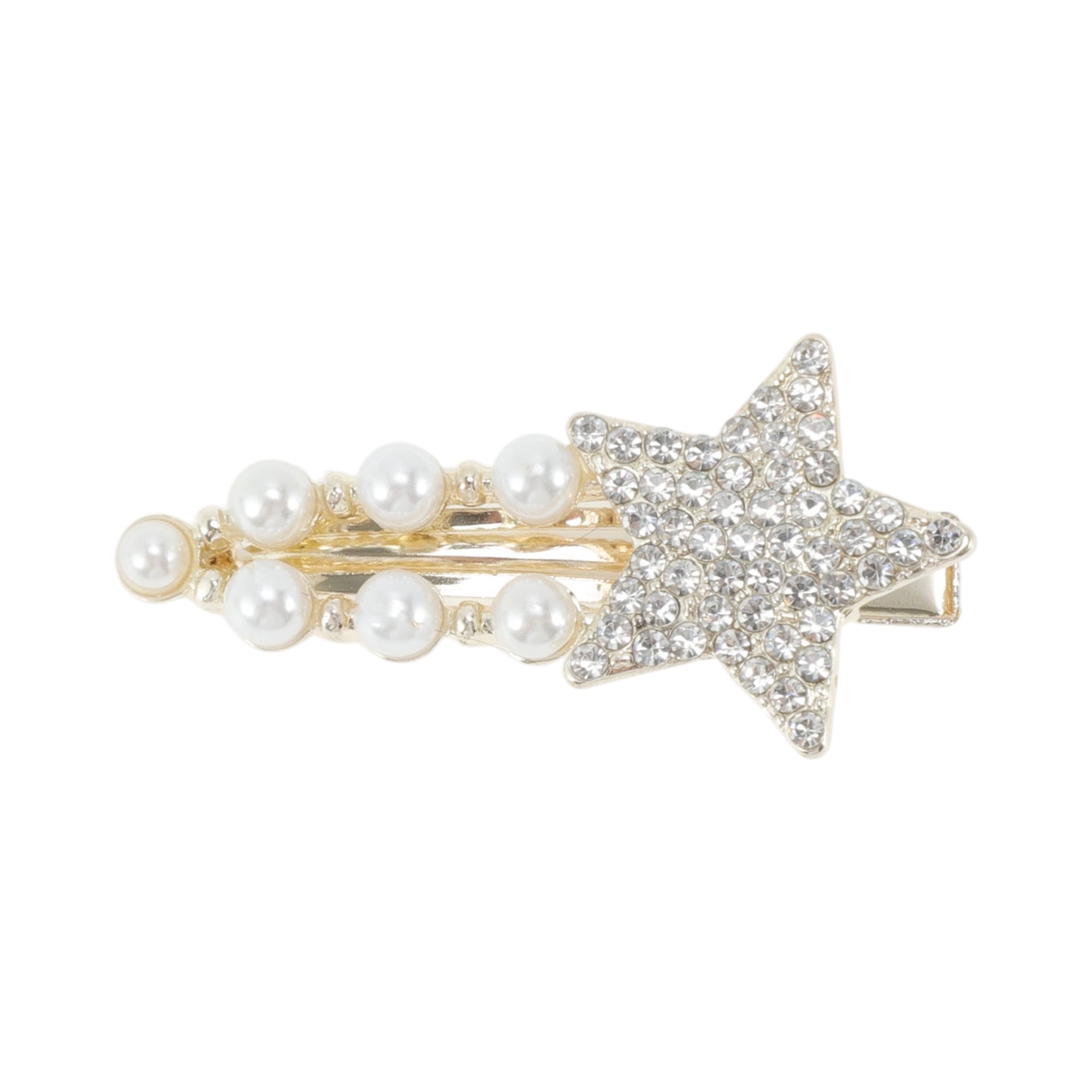 Unique Bargains Exquisite Gold Tone White Transparent Rhinestone Star Hollow Press Clip