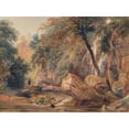 thumbnail image 2 of Peter De Wint 18x14 Black Ornate Wood Framed Double Matted Museum Art Print Titled - Waterfall in the Dingle at Badger Hall (Probably 1841), 2 of 5