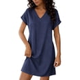 thumbnail image 3 of Horkkom Tshirt Dress Women Short Sleeve V Neck Solid Color Mini Dresses Summer Casual Beach Sundresses L, 3 of 10