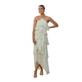 thumbnail image 3 of Vestido de Color Sólido Elegante de Gasa en Capas con Volantes, Moda Casual de las Mujeres 3/4 Manga Cuello Redondo para el Hogar Y el Uso Diario, 3 of 9
