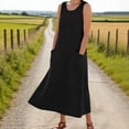 thumbnail image 5 of Gamivast Linen Dresses for Women Sleeveless Crew Neck Loose Fit Shift Midi Dress Cotton Linen Solid with Pockets Flowy Comfy Casual Daily Wear Summer Dresses, 5 of 8