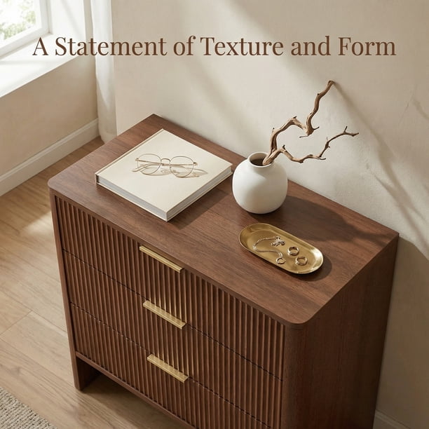 ribbed dresser Thalric Wood Do not use chemical based abrasive cleaning materials Nightstand, 3 Drawer Walnut Dresser