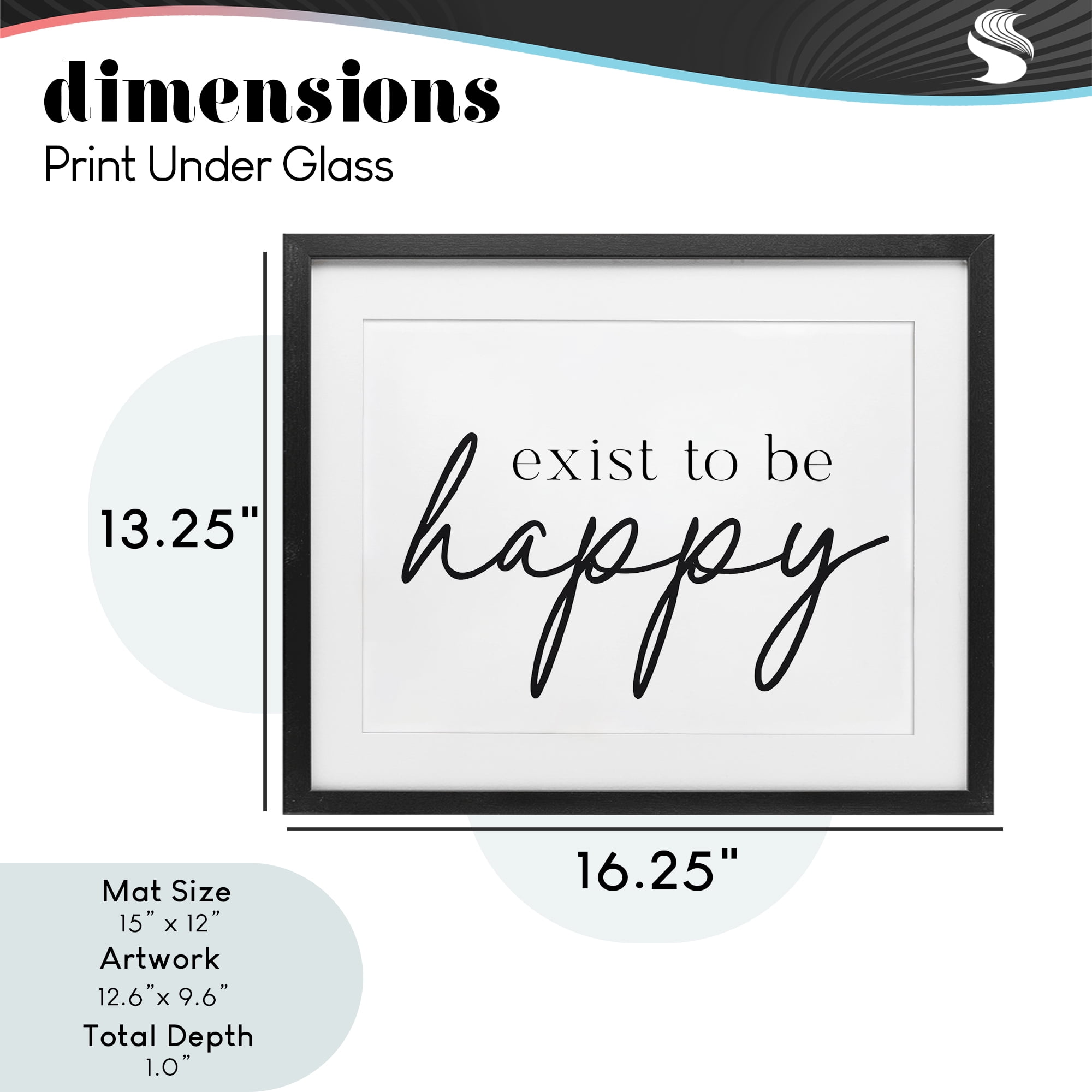 Exist To Be Happy Black Framed Print Under Glass, design by Lettered and Lined