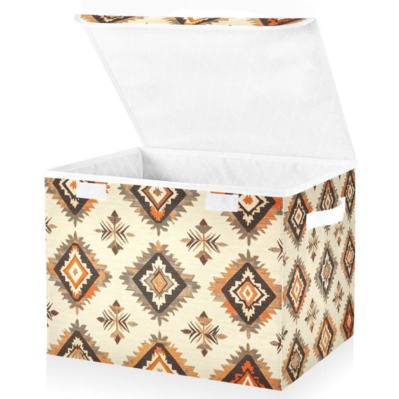 Yayeee Collapsible Cube Storage Bin with Lid Fabric Closet Decorative Basket with Handles, Geometric Designs