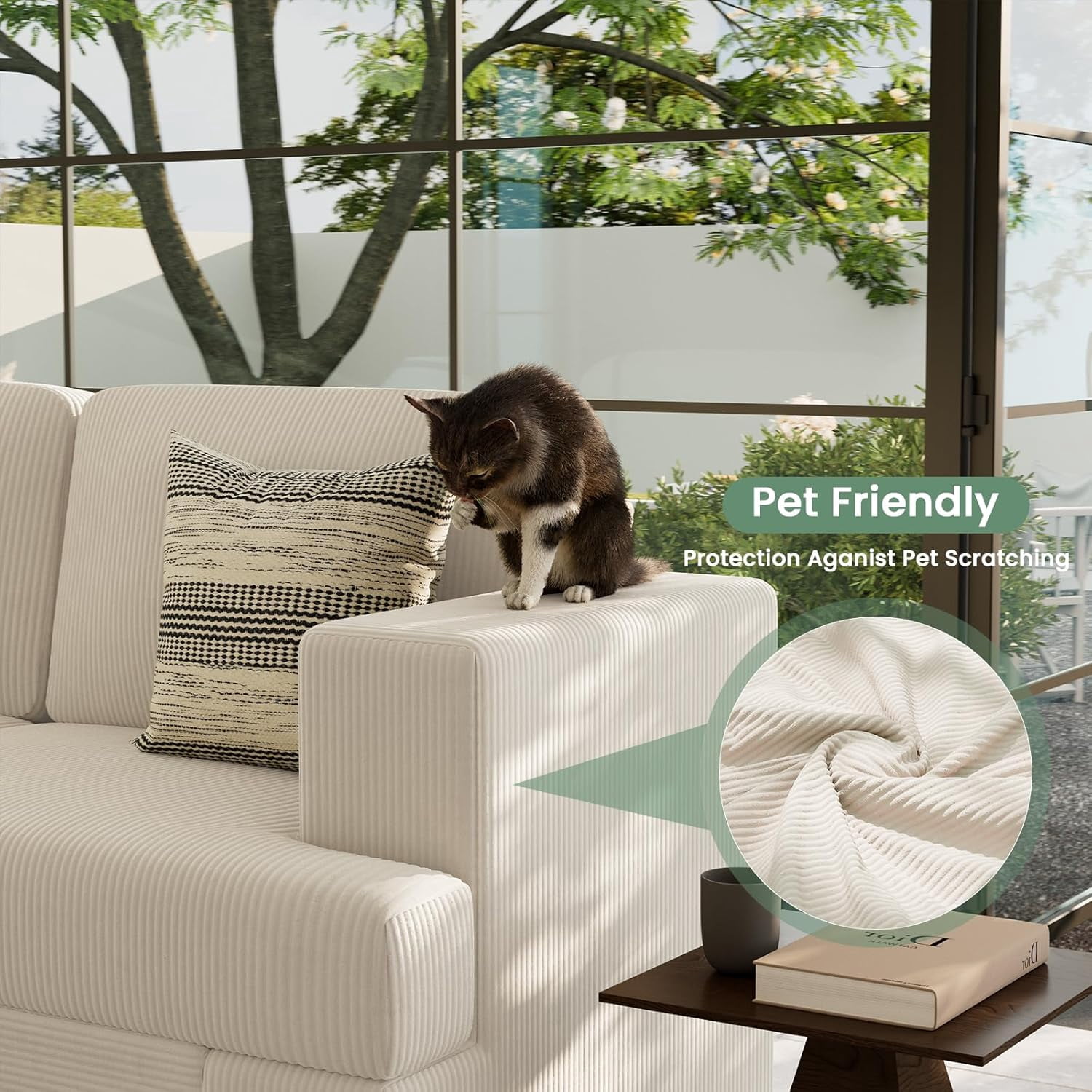 YOUDENOVA 2 Piece Set Comfy Sofa Couch, 3 Seater & Loveseat Sofa with Deep Seats, Modern Sleeper Couch for Living Room,Beige