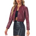 thumbnail image 4 of INSPIRE CHIC Women's Bomber Jacket Cropped Faux Leather Jackets Casual Zip Up PU Moto Bike Outwear XL Brown, 4 of 6