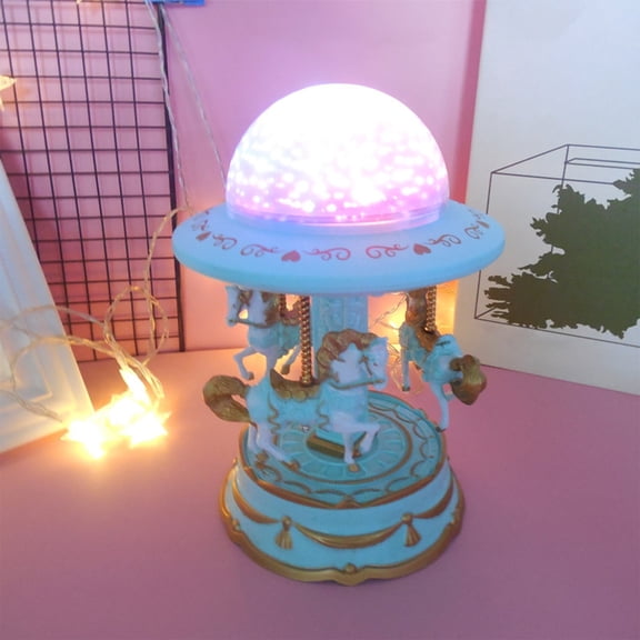 Blue Star Projection Carousel Music Box For Girls Blue Rotating Lantern Light Decoration Toy