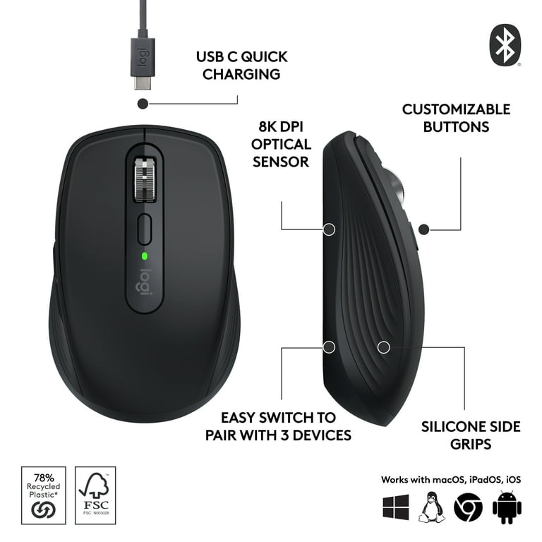 Logitech MX Anywhere 3S Wireless Mouse, 8K DPI, Fast Scroll, USB C, Bluetooth, Silent Clicks, PC/Mac/Laptop - Walmart.com Logitech MX Anywhere 3S Wireless Mouse, 8K DPI, Fast Scroll, USB C, Bluetooth, Silent Clicks, PC/Mac/Laptop - Walmart.com