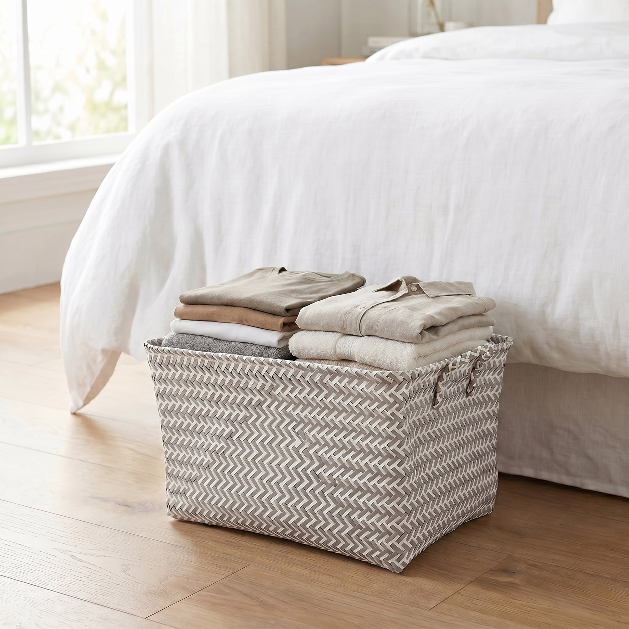 Unique Bargains Wicker Shelf Closet Storage Bin for Blankets Gray 17.7" x 13.8" x 9.8"