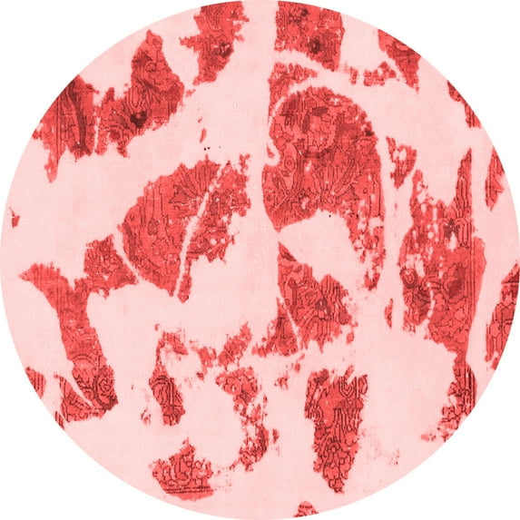 Ahgly Company Machine Washable Indoor Round Abstract Red Modern Area Rugs, 5' Round